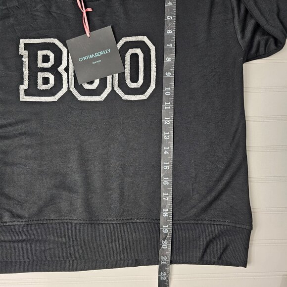 Cynthia Rowley Women's Black Sequin BOO Long Sleeve Rayon Sweatshirt Size S NWT - Picture 14 of 15